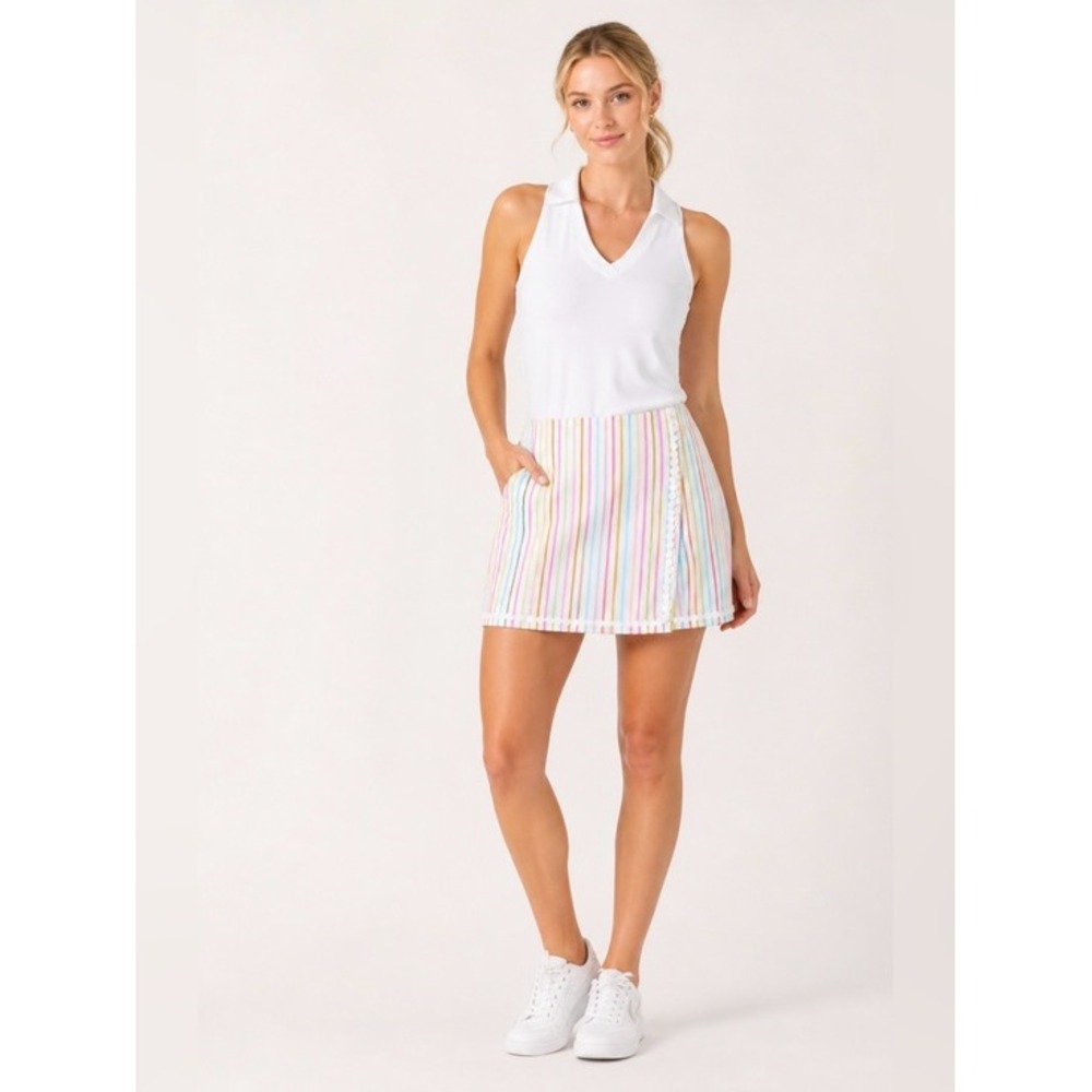 Crown & Ivy Womens 6 Multi Color Stripe White Eyelet‎ Trim Southern Mini Skort